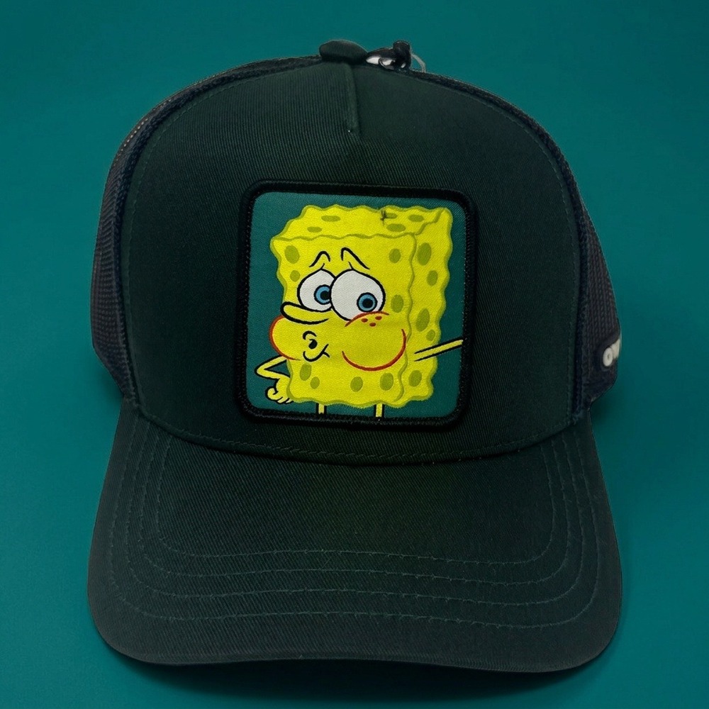Overlord x SpongeBob Tired Meme Trucker Hat Dark Green Snapback Nickelodeon New